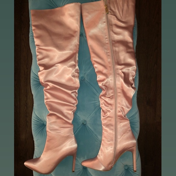 Blush Pink Satin Thigh High Boots Cape Robbin - Picture 3 of 12